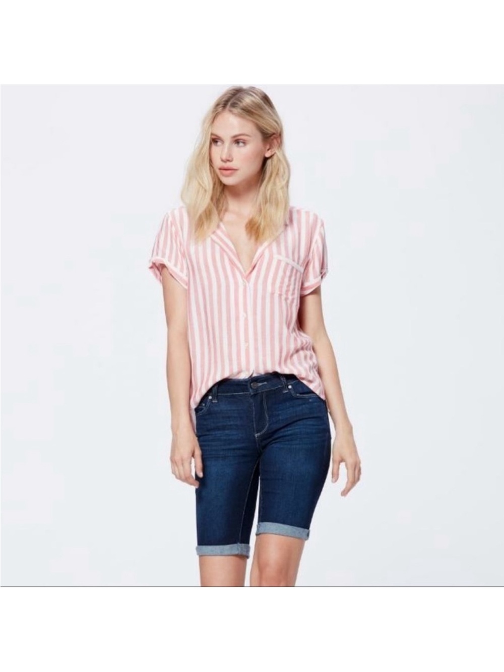 PAIGE Dark Blue Denim Jean Shorts - Cuffed Bermuda